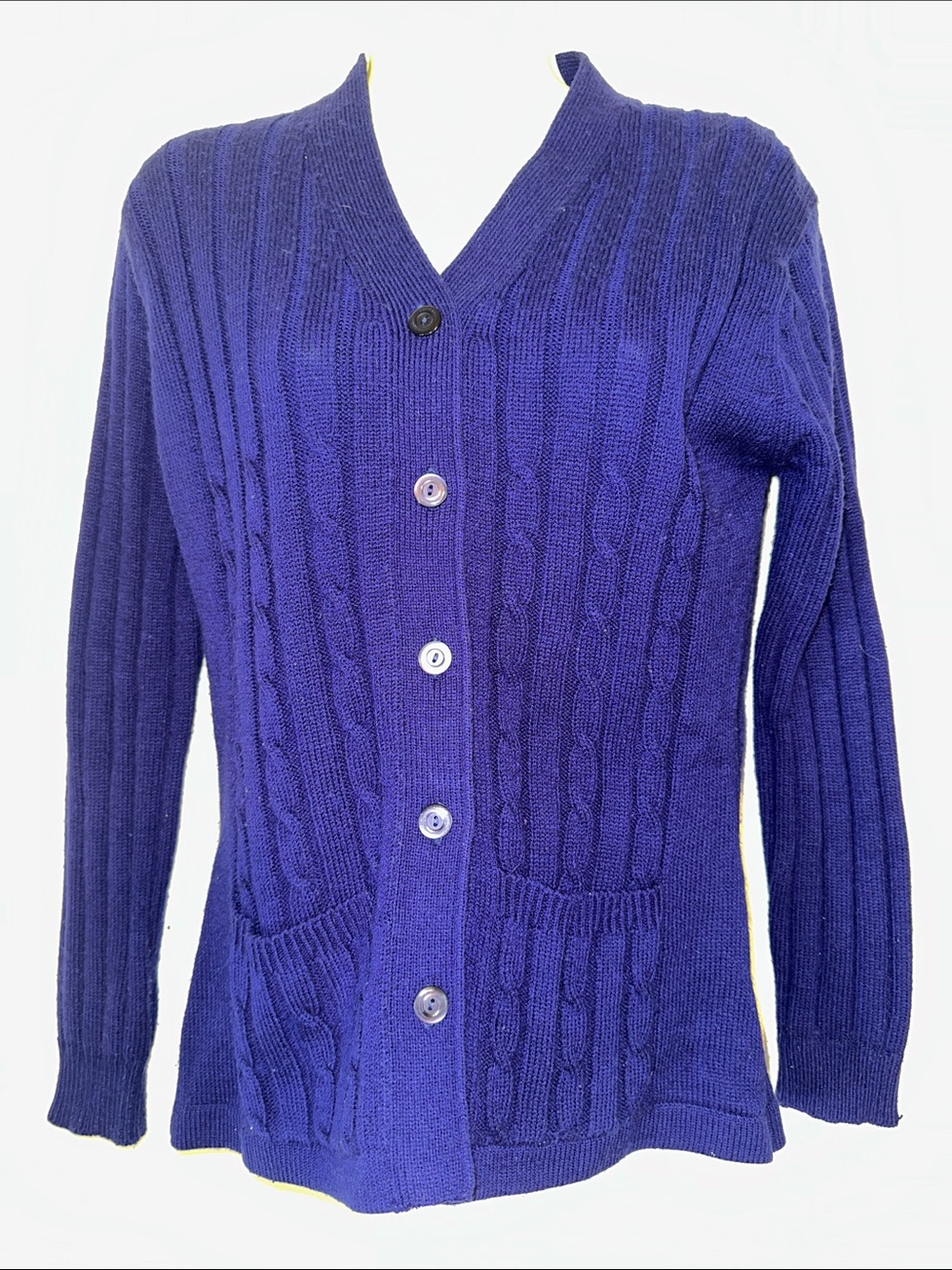 Vintage 60s May Knit Brand Navy Blue‎ Cable-Knit Button Acrylic Cardigan